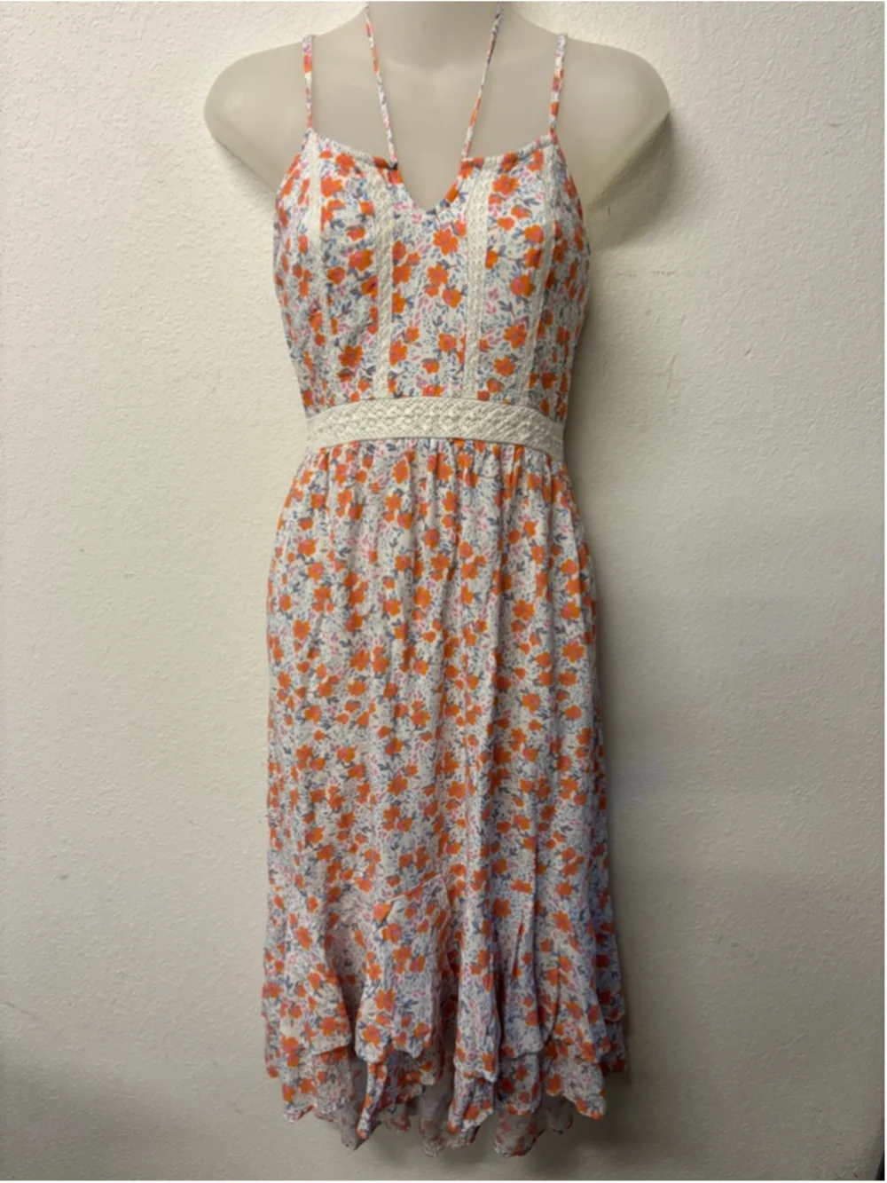 Sun Dress Jopana White Orange Floral High Low Dress Small - Picture 1 of 7